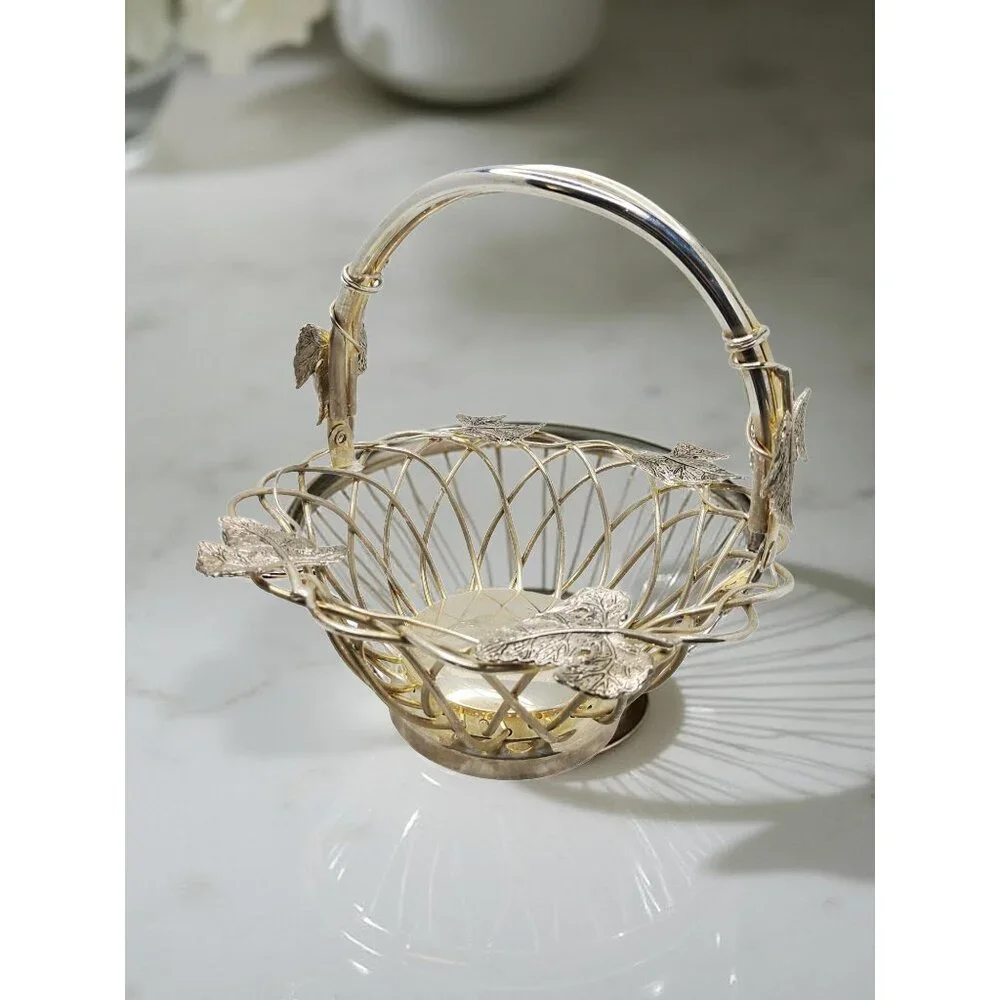 Vintage Godinger Silver-Plated Woven Basket With Leaf Accents